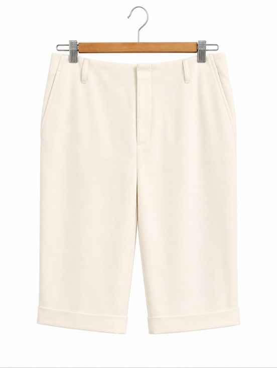 Anthropologie Pants - Maeve Anthropologie Cream Tailored Shorts Size 12 Elegant Minimalist Cuffed Hem